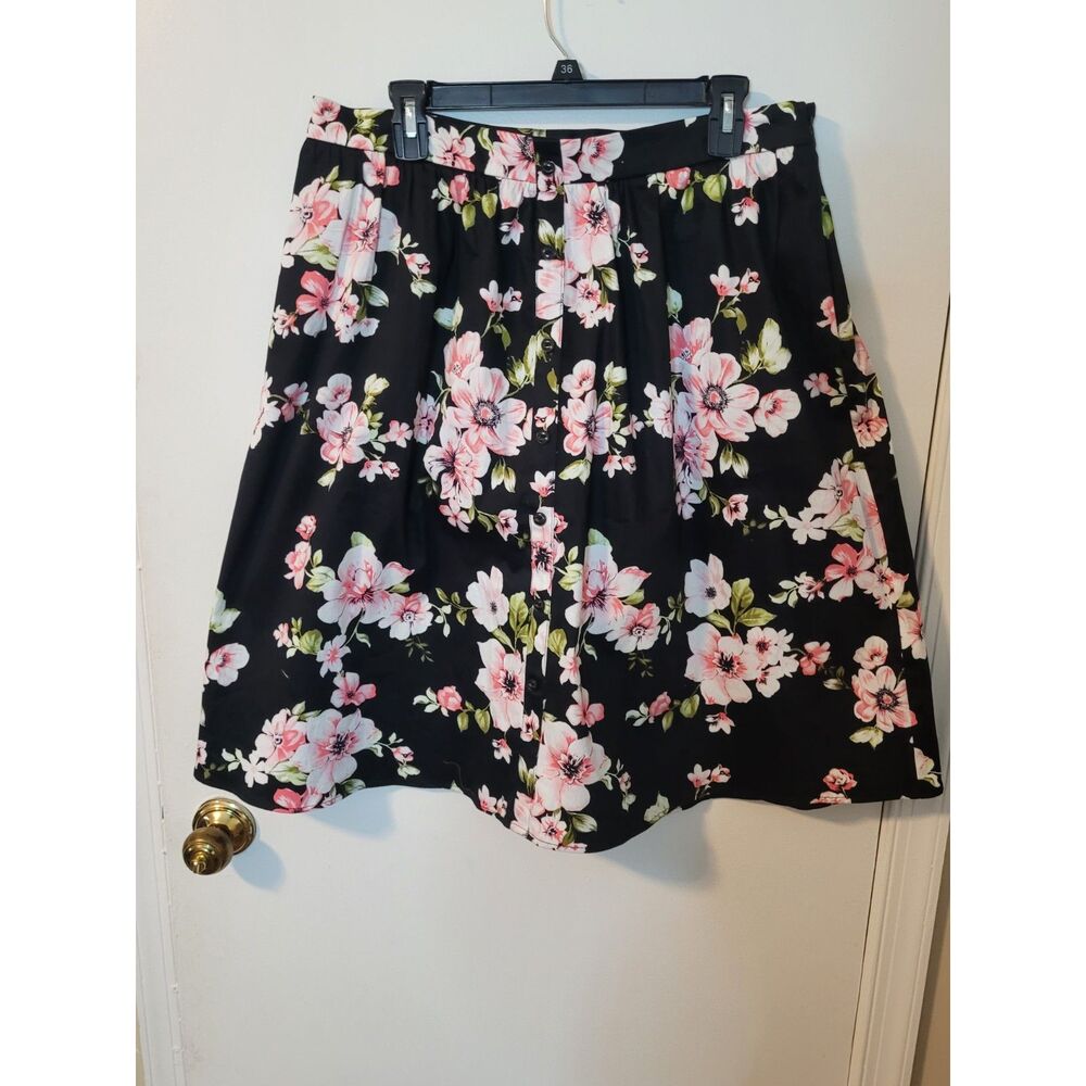 ABS Allen Schwartz Black Floral Skirt Sz PXL